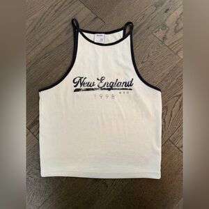 BERSHKA Cream Tank Top with Navy Trim